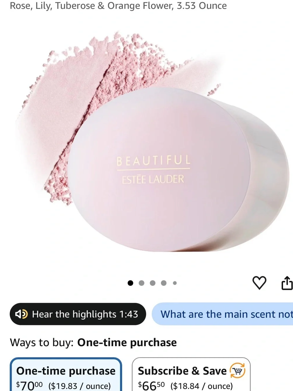 Estée Lauder Beautiful Perfumed Body Powder with Notes of Rose, Lily, Tuberose